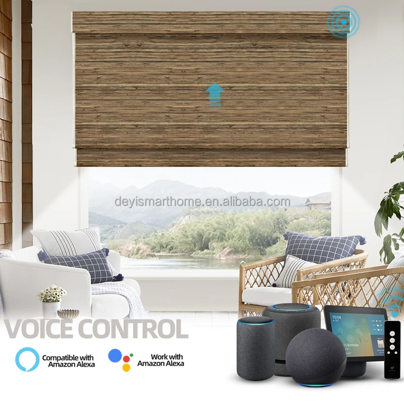 

Умные шторы с дистанционным управлением Alexa Tuya, умные рулонные шторы, моторизованные от аккумулятора, деревянные жалюзи, поручни