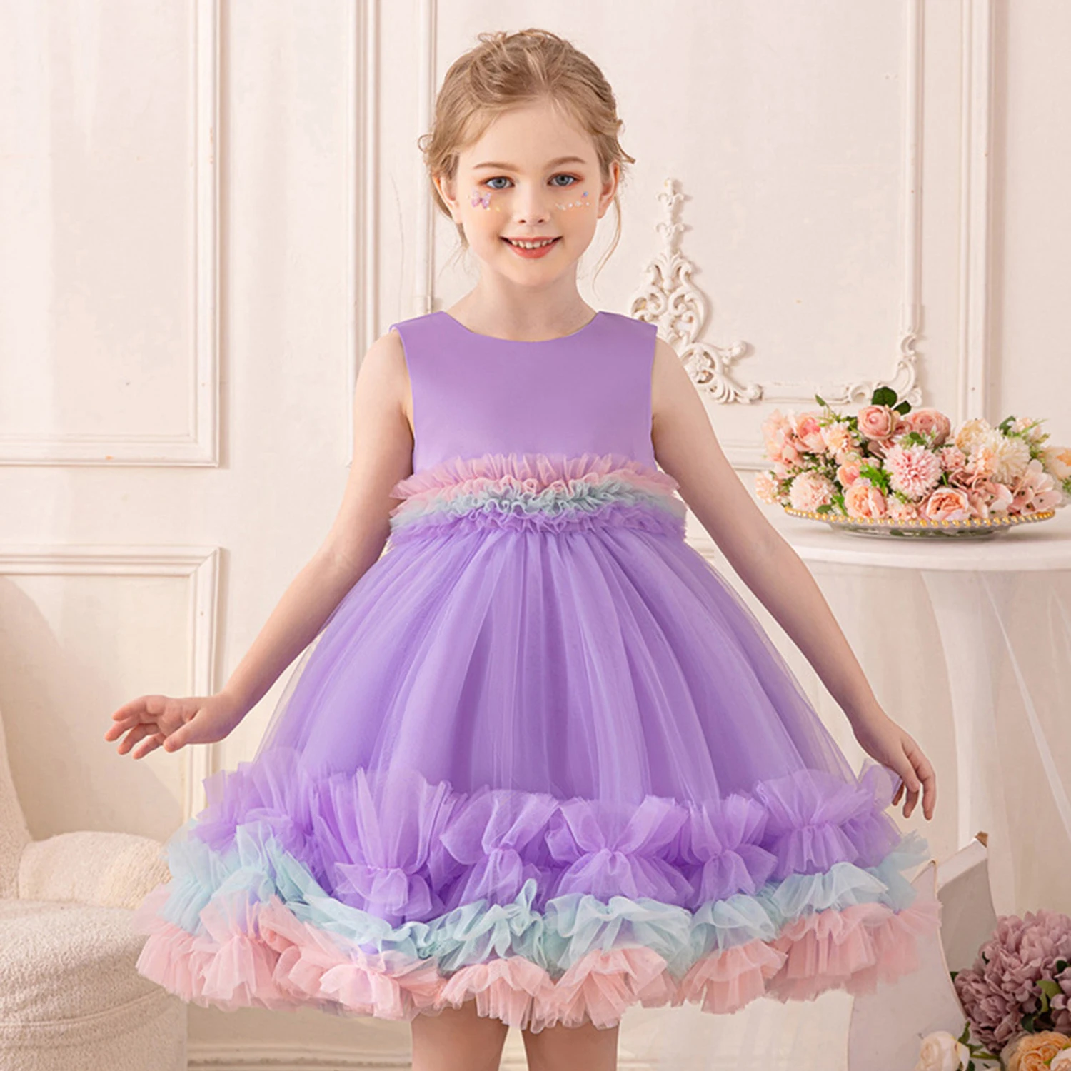 Elizabeth Fashion 2-8 Years Little Girls Rainbow Ruffled Birthday Party Graduation Ceremony Pageant Festival Holiday Dress