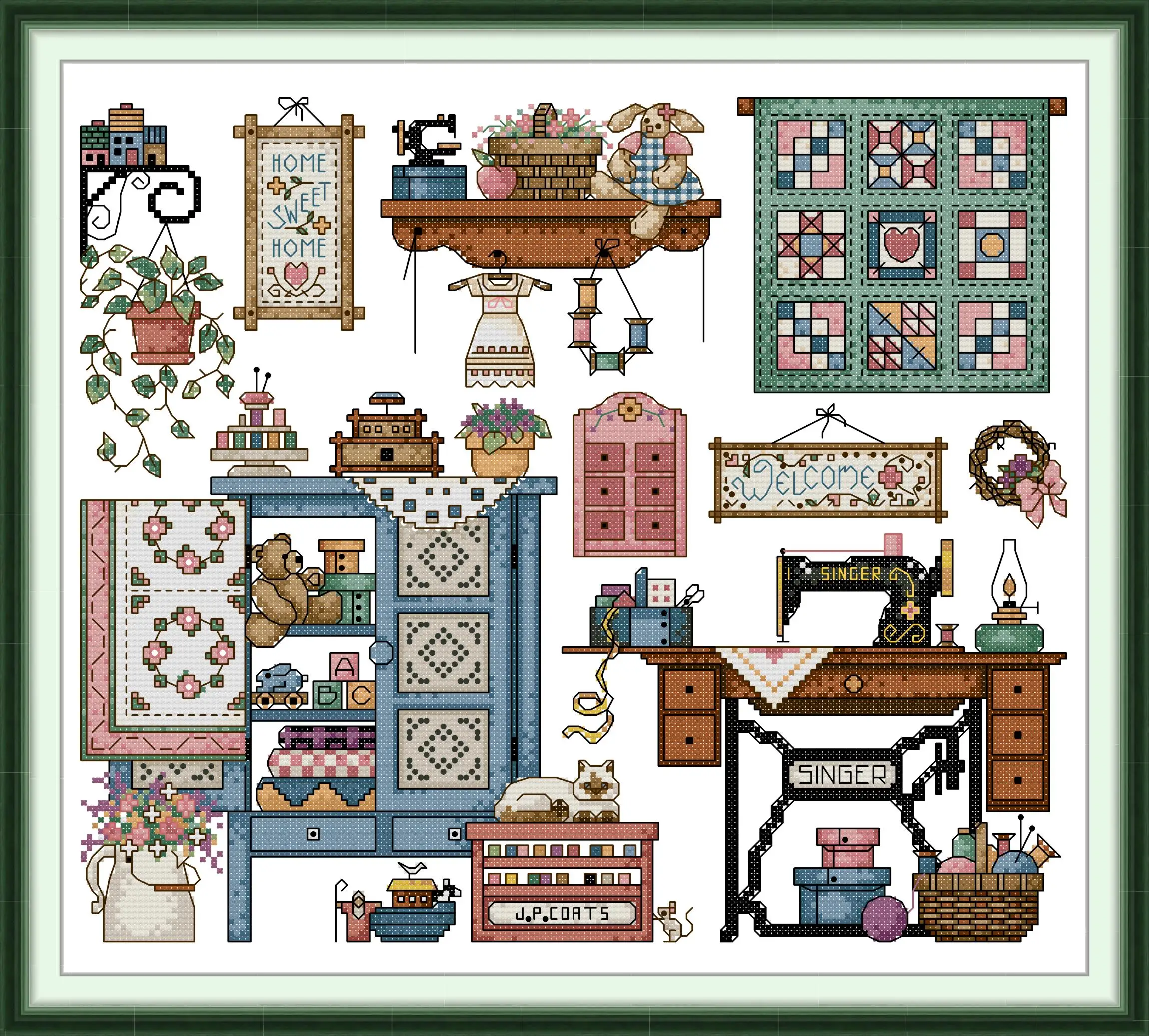 

Maydear Full Cross Stitch Kit,11CT/14CT/16CT/9CT Aida Fabric,DMC Threads Sewing Pattern Embroidery Set-Love Sewing 3