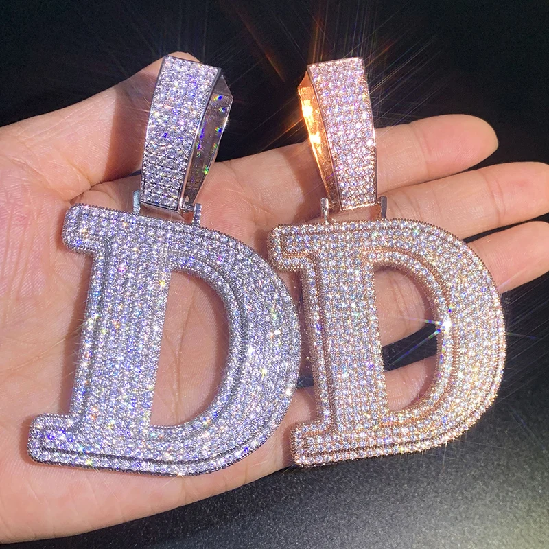 Hip Hop Micro Paved 5A+ Cubic Zirconia Bling Iced Out Big Bubble CZ Letter Pendants Necklace for Men Rapper Jewelry