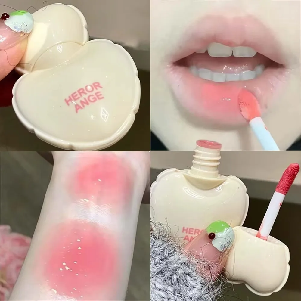 2-em-1 forma de amor mancha labial espelho suculento brilho labial brilhante duradouro tulipa rosa lábio bochecha uso diário