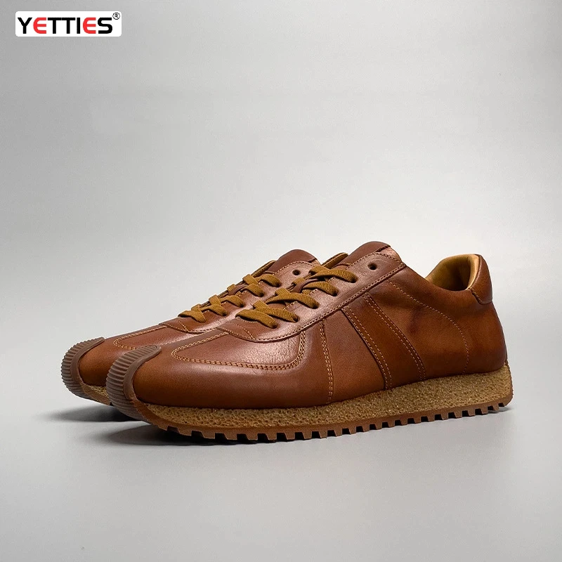 

Men's Low Top Genuine Leather Sneakers, Vintage Running Shoes with Soft Cushion, Classic Casual Lace-Up Footwear for Daily Wear