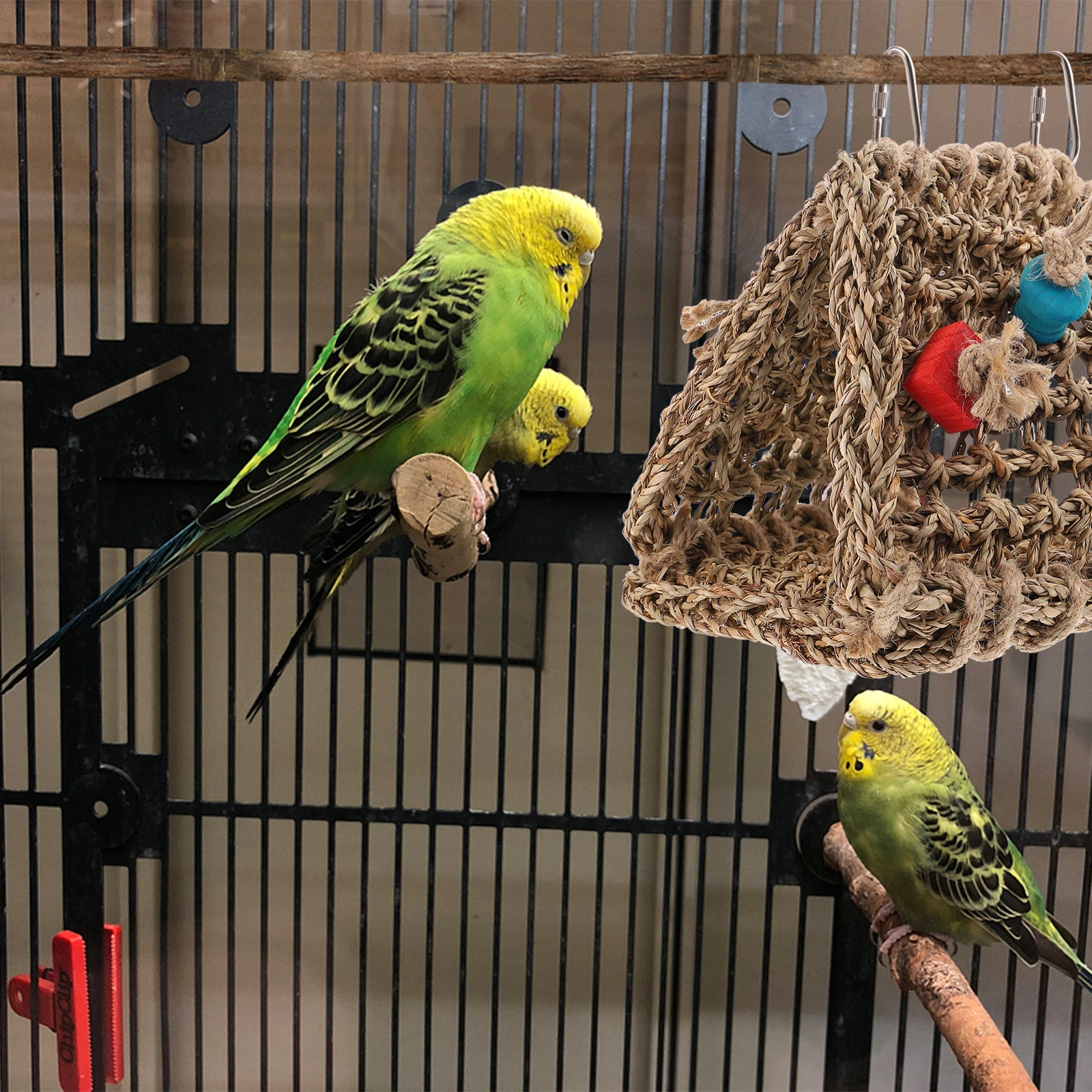 

Rustic Bird Hammock Hanging Parrot Cage Rattan Nest Bed Sleeping Rest Place Bird Shelter Pet Hammock Parrot Bed