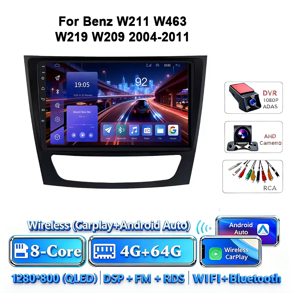 Android 17 autoradio 4G WIFI Carplay voor Mercedes Benz W211 E300 2002-2010 2din DVD GPS Multimedia Bluetooth touchscreen navigatie