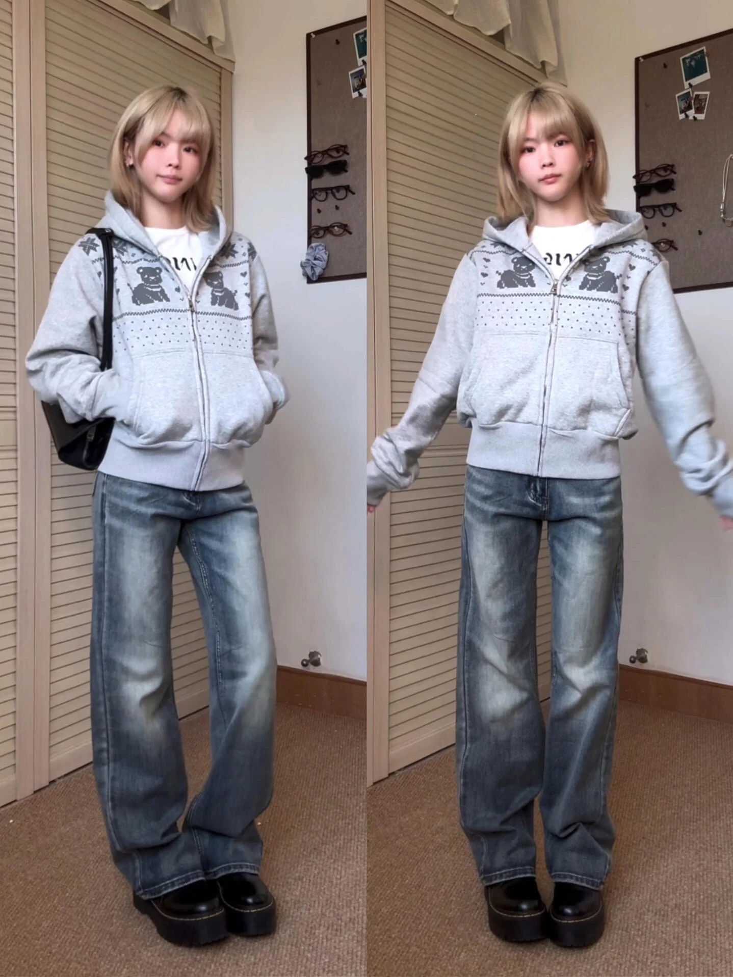 

Retro Bear Grey Hoodie Women's Early Autumn 2025 New Waist-Cinching Short Zipper Open Cardigan Jacket Korean Style Commute