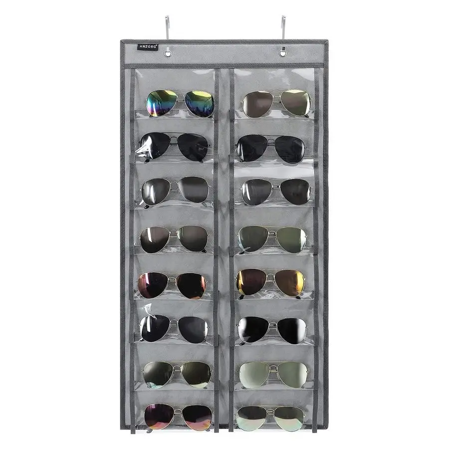 

Over the Door Hanging Sunglasses Organizer Storage Sunglass Rack Holder Eyewear Display Case with 16 Clear Dust Proof Pockets 16