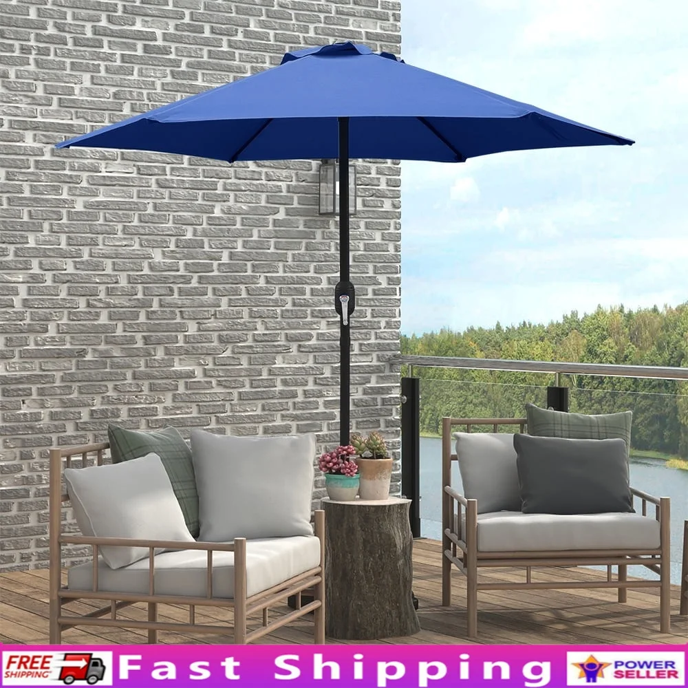 

7.5ft Crank Patio Umbrella Hexagonal Canopy Outdoor Market Umbrella Steel Frame Air Vent Ideal Table Use