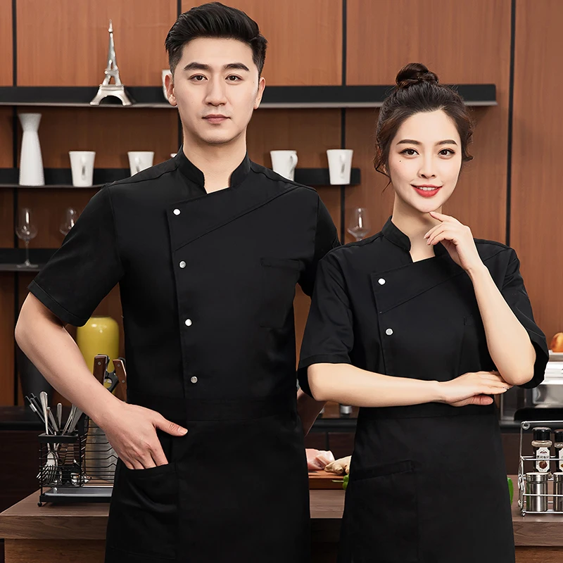 Chef Overalls Short Sleeve Men's Hotel Dining Western Restaurant Post Kitchen Cook Clothes Baking Western Pastry Baker Workwear