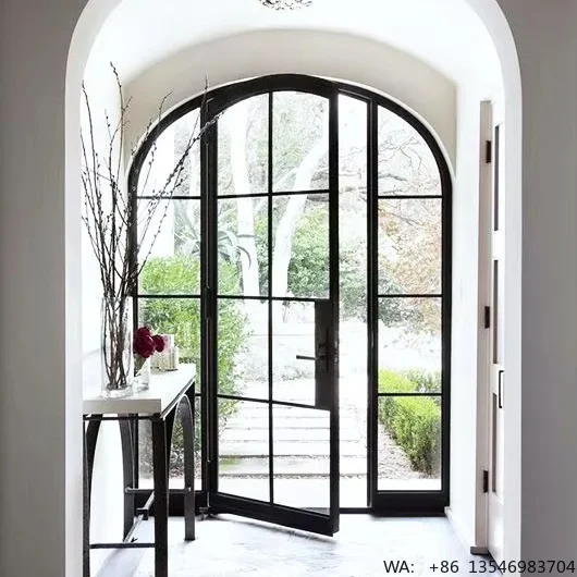 Modern Double Glazed Steel Doors Fluted Glass Black Design Outdoor Windows Hotel Thermal Break Sound Insulation Pan Steel