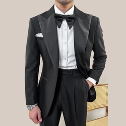 Vintage Black Men Suits Two Piece Fashion Peak Lapel Male Suit Slim Wedding Party Groom Banquet Tuxedo Costume Homme 2024