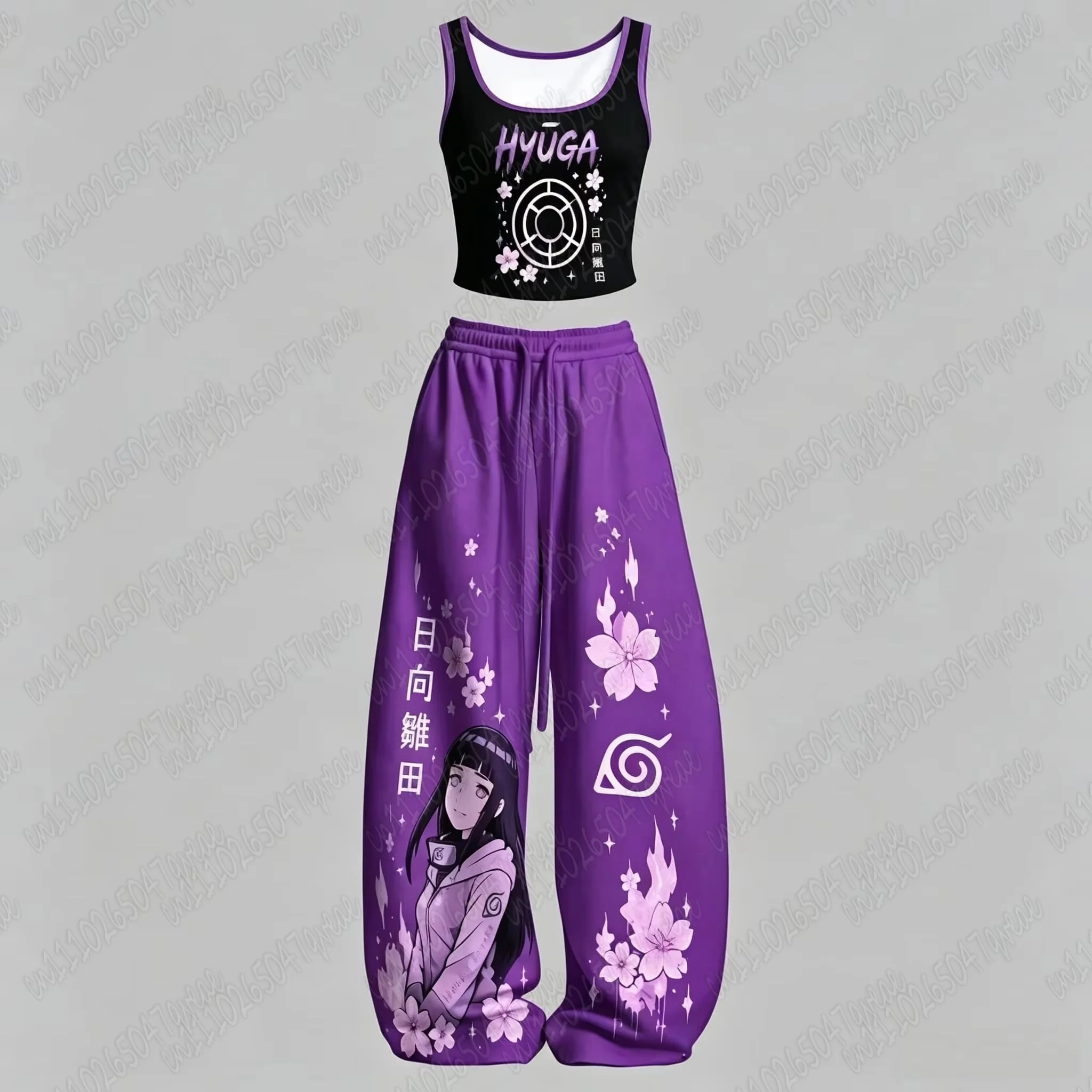 26Hot Family Matching Japanese Anime Print 2 Piece Outfit Y2K Streetwear Crop Tank Top + Wide Leg Pants Set Sportswear Tracksuit