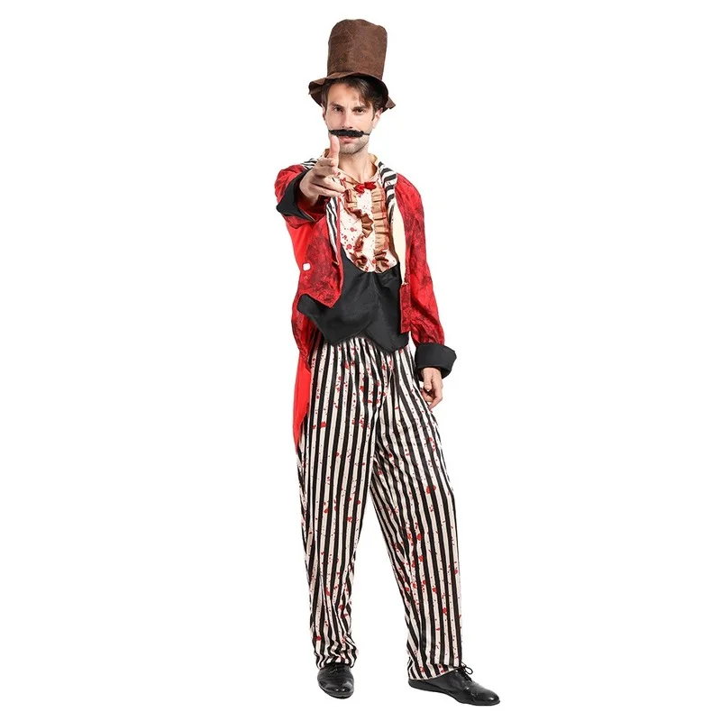 Volwassen enge dierentrainer halloween kostuum mannen bloedige circus clown carnaval cosplay easter purim verkleedkleding