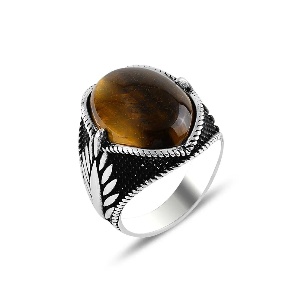 

Men Handmade Ring , Tiger Eye Stone Ring , Men Round Ring , Turkısh Handmade Ring , 925k Sterling Silver Ring , Gift For Him