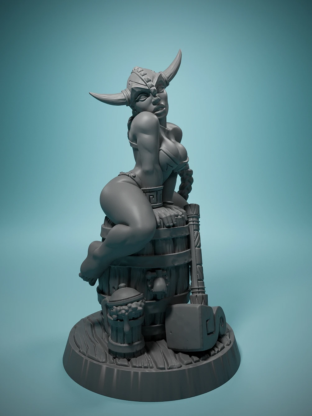 3D Game Character Miniatures Runa-Dwarven Beauty With Braided Hair,Tabletop Role Playing Game Toys 3D Unpainted Female Dwarven