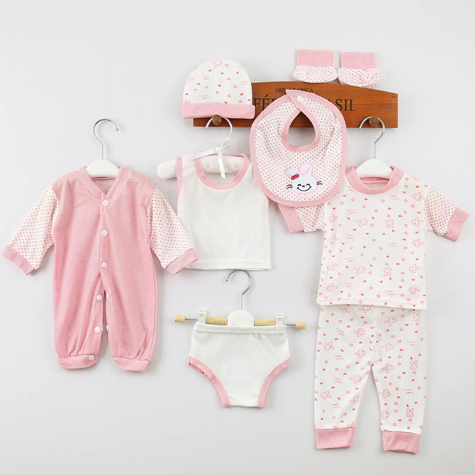 

New Born Baby 8PCS Newborn Baby Boy Girl Tops+Hat+Pants +Bib+Sock Shose+Romper Outfits Set Cute Shirt Girl