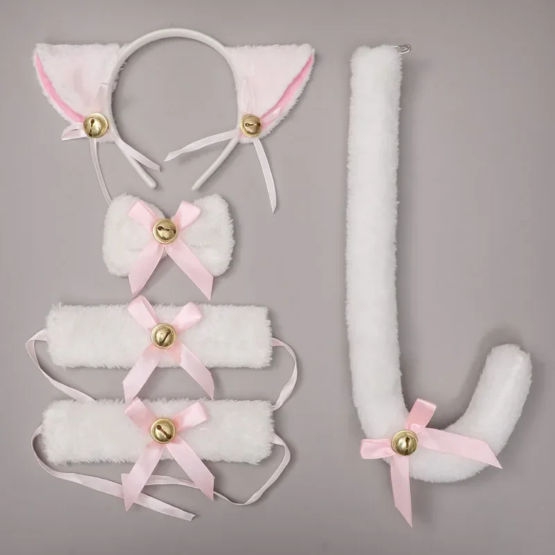 Feminino menina raposa gato empregada lolita conjunto orelhas bandana cauda colar pulseira preto anime cosplay traje dia das bruxas natal