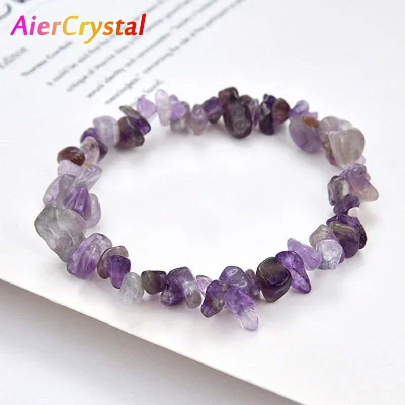 Natural Crystal Crushed Stone Bracelet Irregular Reiki Lucky Elastic Bracelet Ladies Fashion Strawberry Crystal Amethyst Jewelry