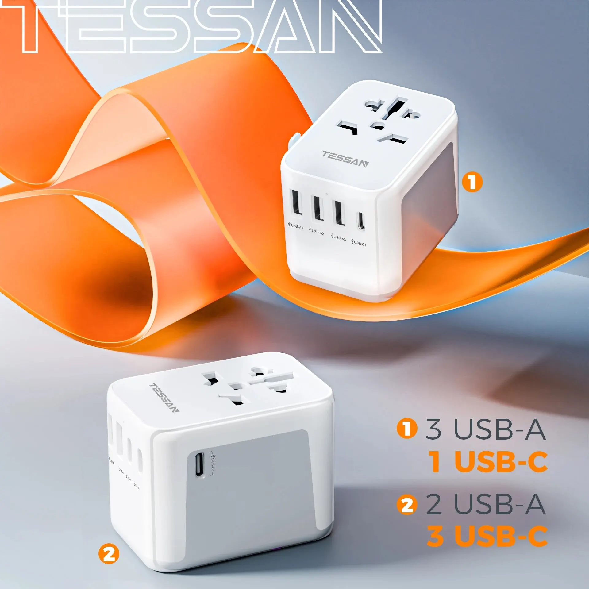 TESSAN Universal Travel Adapter Worldwide with USB & Type C, International Plug All-in-one Wall Charger for US EU UK AUS Travel