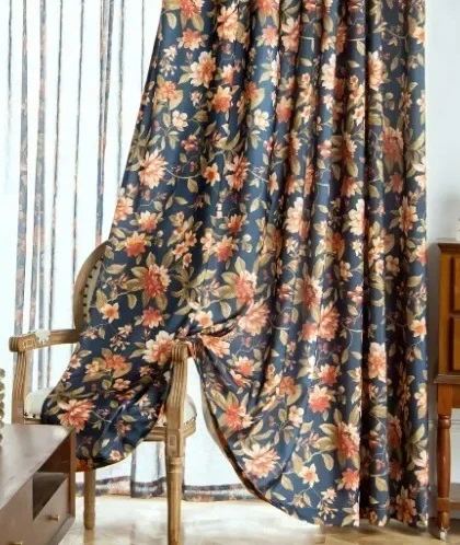 1 STÜCK Retro American Pastoral Große Blumen Baumwolle und Leinen Handbemalt Bedruckte Neuankömmlinge Schlafzimmer- und Wohnzimmervorhänge