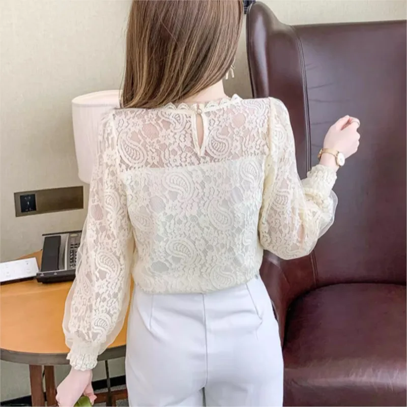 Autumn Chiffon Lace Blouse Women Shirts Summer White Tops Blusas Women Long Sleeve Blouses Women Clothing Feminine M-5XL NS5842