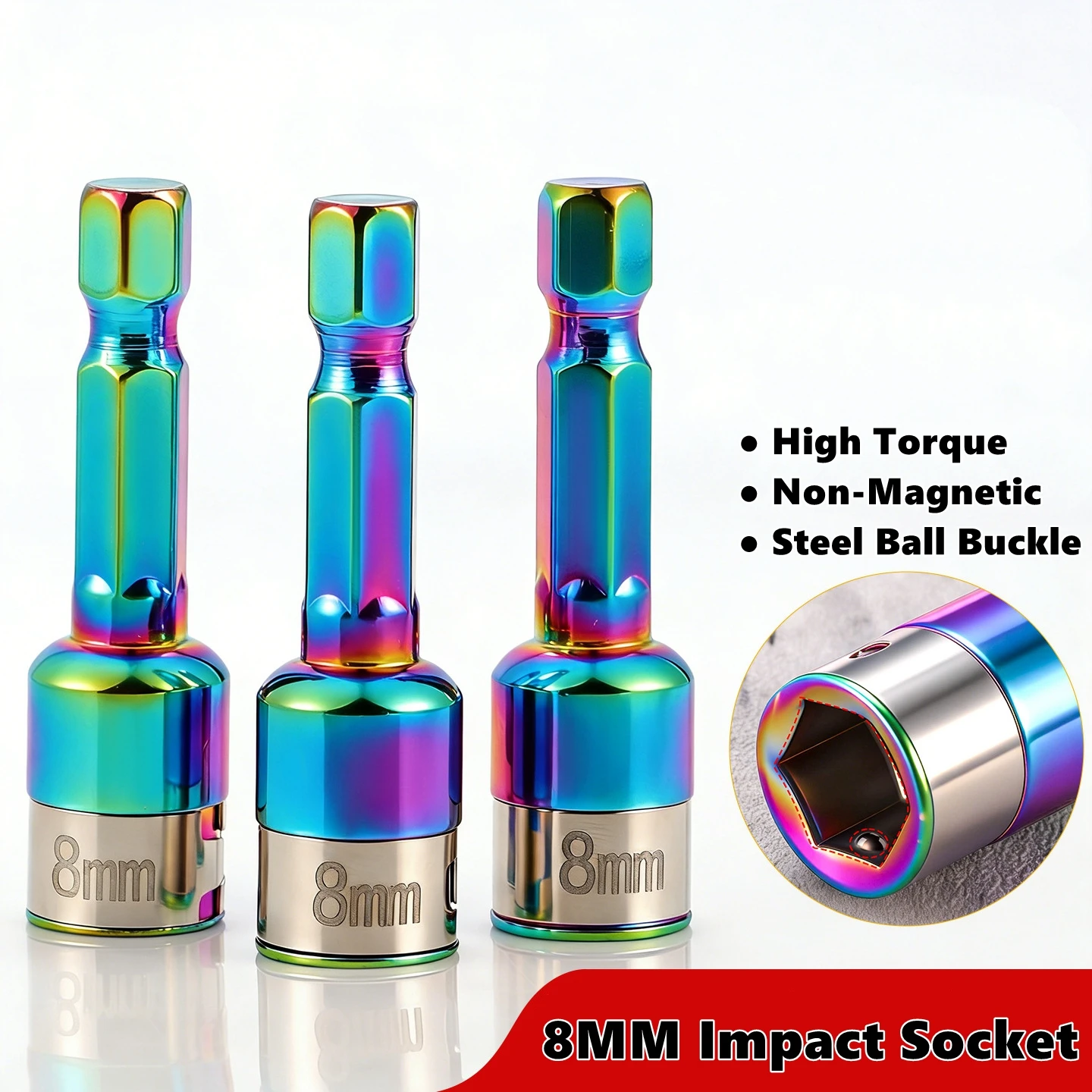 8mm Non-Magnetic Impact Socket High Torque CR-V Steel Socket Bits Hex Shank Nut Screwdriver Driver Impact Drivers Socket Adapter