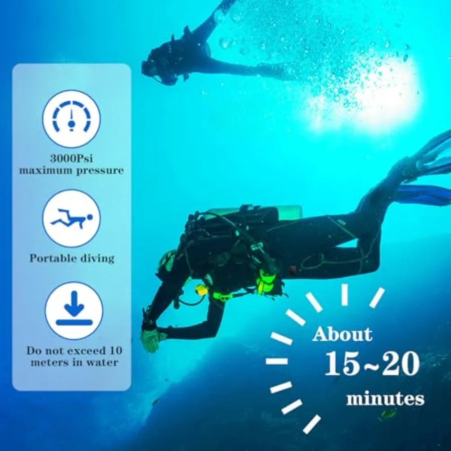 Mini Scuba Tank for snorkeling exploration aluminum alloy black 1L/3000 PSI with extended pressure gauge DOT CE-EN250 certified view 5