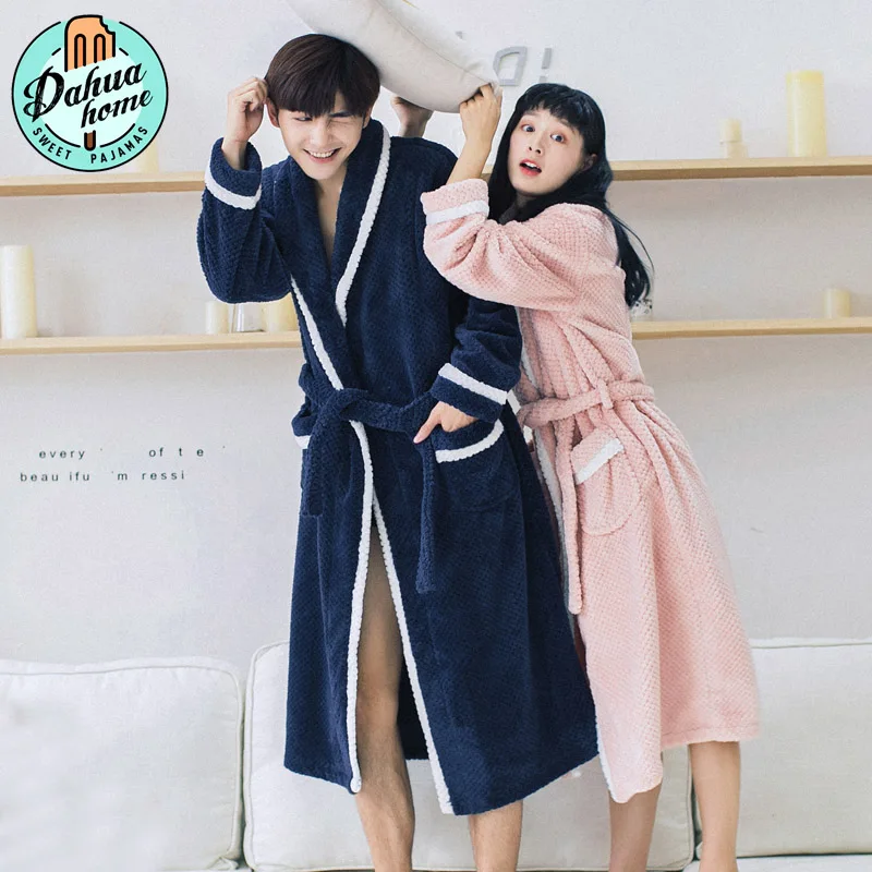 thiened-flannel-couples-robe-men's-coral-fce-batobe-women's-spwear-winter-extended-length-yukata-polyester-fiber