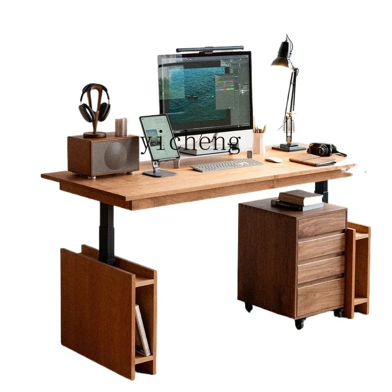 ZF Lifting Table Electric Solid Wood Home Computer Workbench Desk