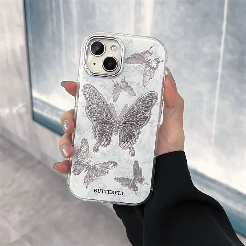 Butterfly Ins Advanced Sense Light Luxury Phone Case Suitable for iPhone 13, 14, 15Pro Max, Female Feather Laser, Anti Fall, New