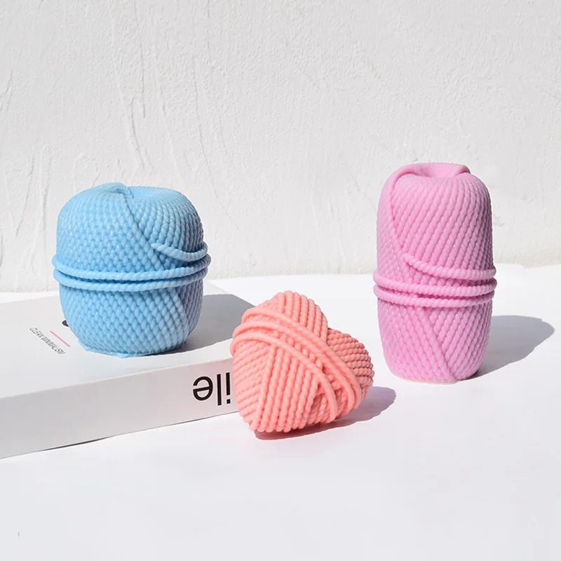 2024 DIY yarn ball candle silicone mold knitting yarn Heart candle mold yarn cylinder resin cement gypsum molds Christmas gift
