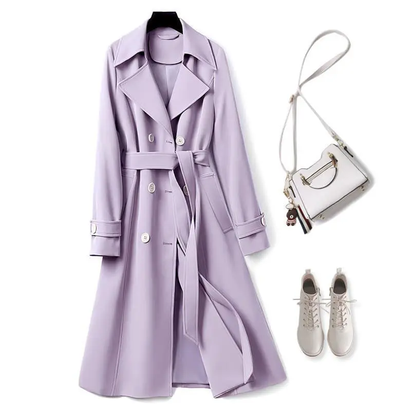 

Fashion New Double-Breasted Women Trench Coat Long Belted Slim Lady Duster Coat Cloak Female Outerwear Spring Autumn Clothes