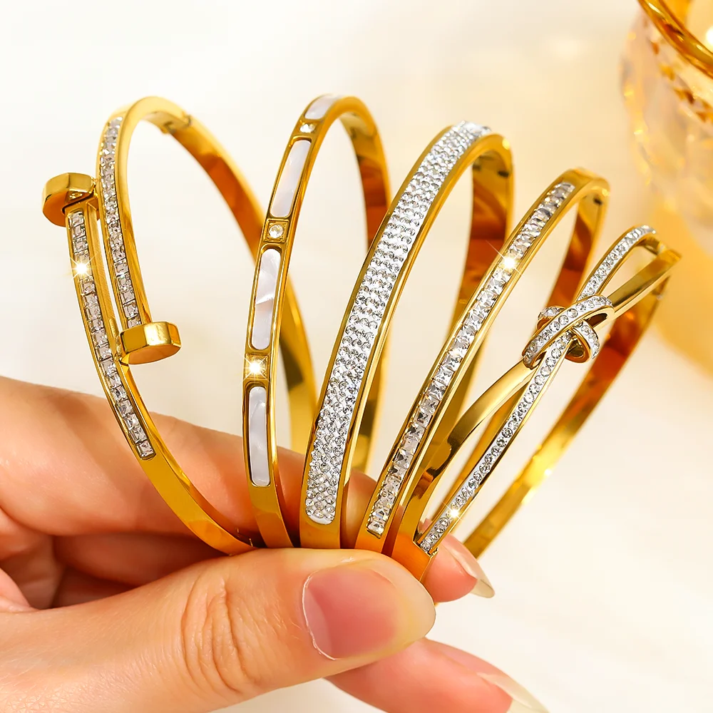 

5Pcs/Set Light Luxury Stainless Steel Bangle for Women, Unique Match Suitable for Various Occasions Exquisite Waterproof Jewelry