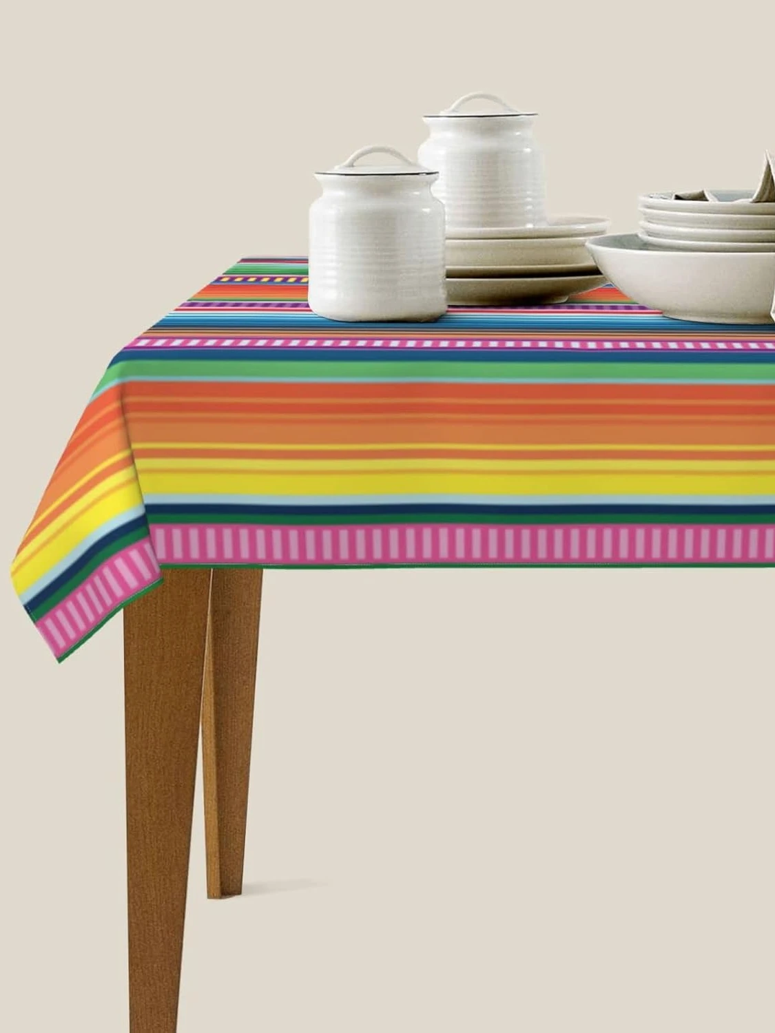 Rechteckige Tischdecke mit mexikanischem bunten Streifenmustern, Mexiko-Party-Dekoration, wiederverwendbare Polyester-Stoffbezüge für Küchentischdekoration