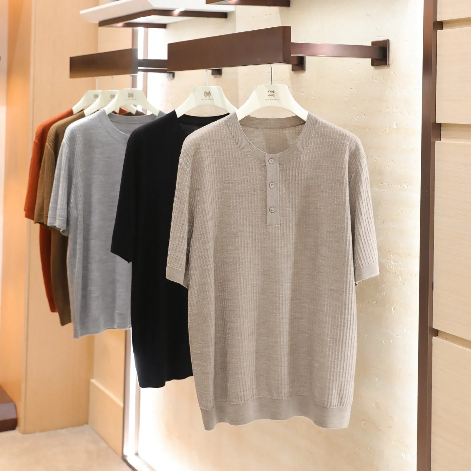 Italian old money style 2026 summer new 100% wool knitted short-sleeved T-shirt