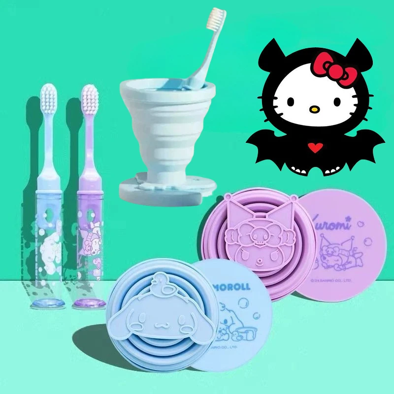 

Sanrio Hello Kitty Travel Mouthwash Cup Toothbrush Foldable Portable Wash Travel Set Kuromi Cinnamoroll Toothbrush Mouthwash Cup
