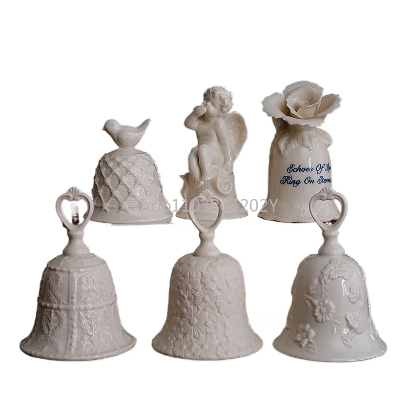 

European Retro Palace Style Ceramic Dining Table Bell Ornaments Embossed Flower Bird Home Decoration