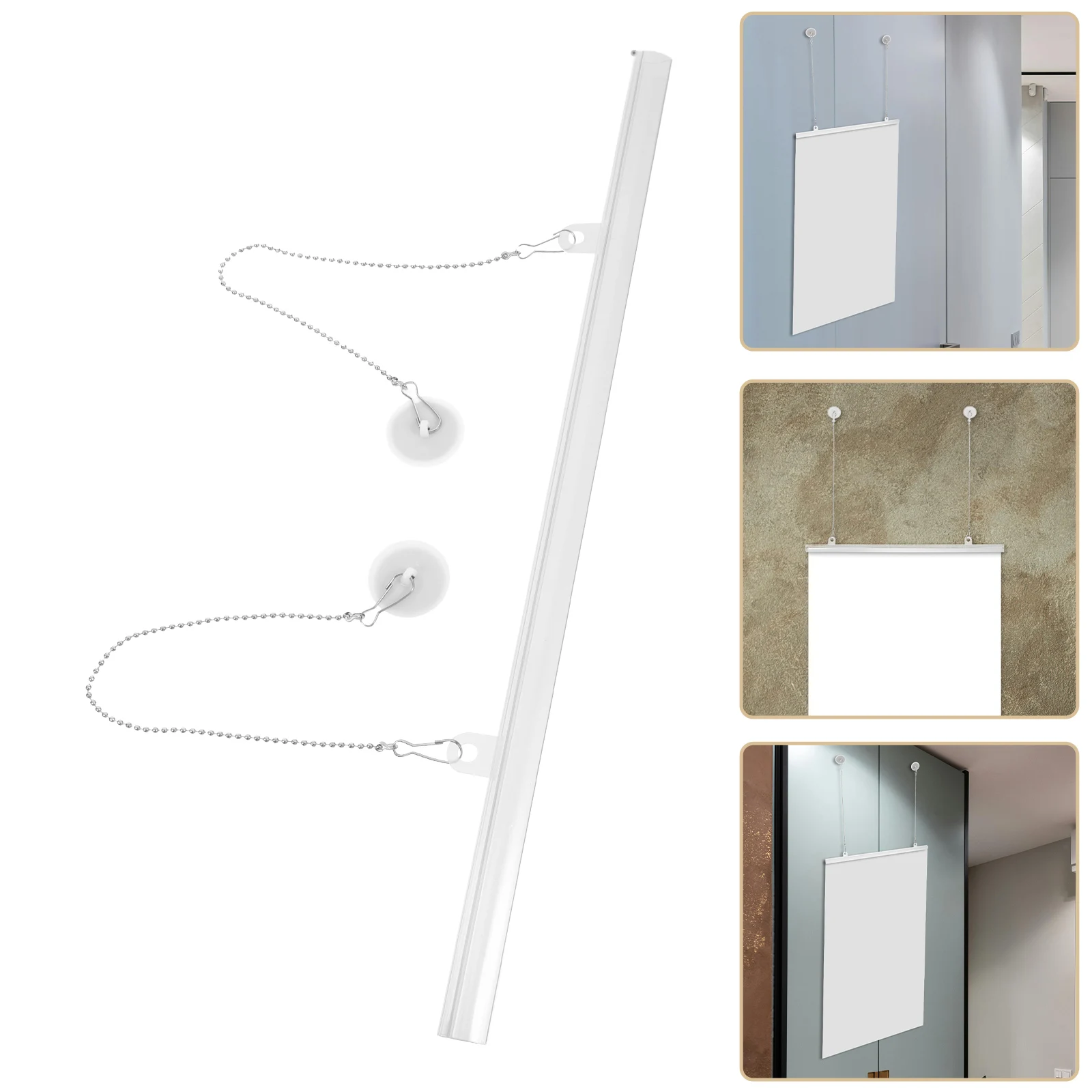 

2pcs Poster Hanger Clips Dowel Hanging Holder Set Pvc Iron Clamp Chain Kit For Flags Posters Exhibition Decor 40Cm