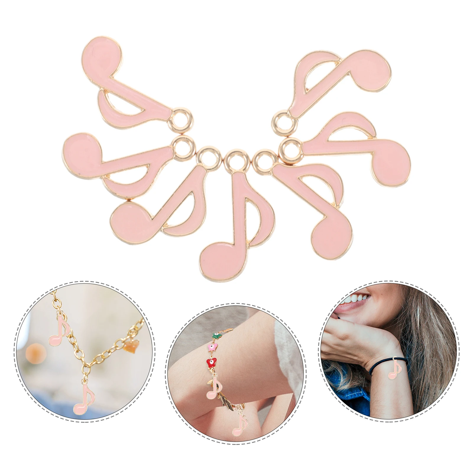 

10 pcs Musical Note Charms Enamel Alloy Pendant Music Symbols Charms Diy Jewelry Making Supplies Pink Mini Keychain Necklace