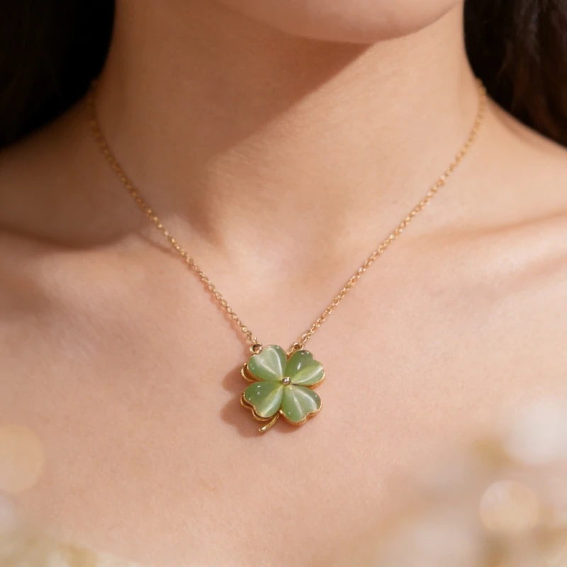 

Модный набор украшений для женщин: вращающийся кулон в виде зеленого клевера и серьги, серебро 925 пробы, трендовый кулон с нефритовым цветком, подарок.