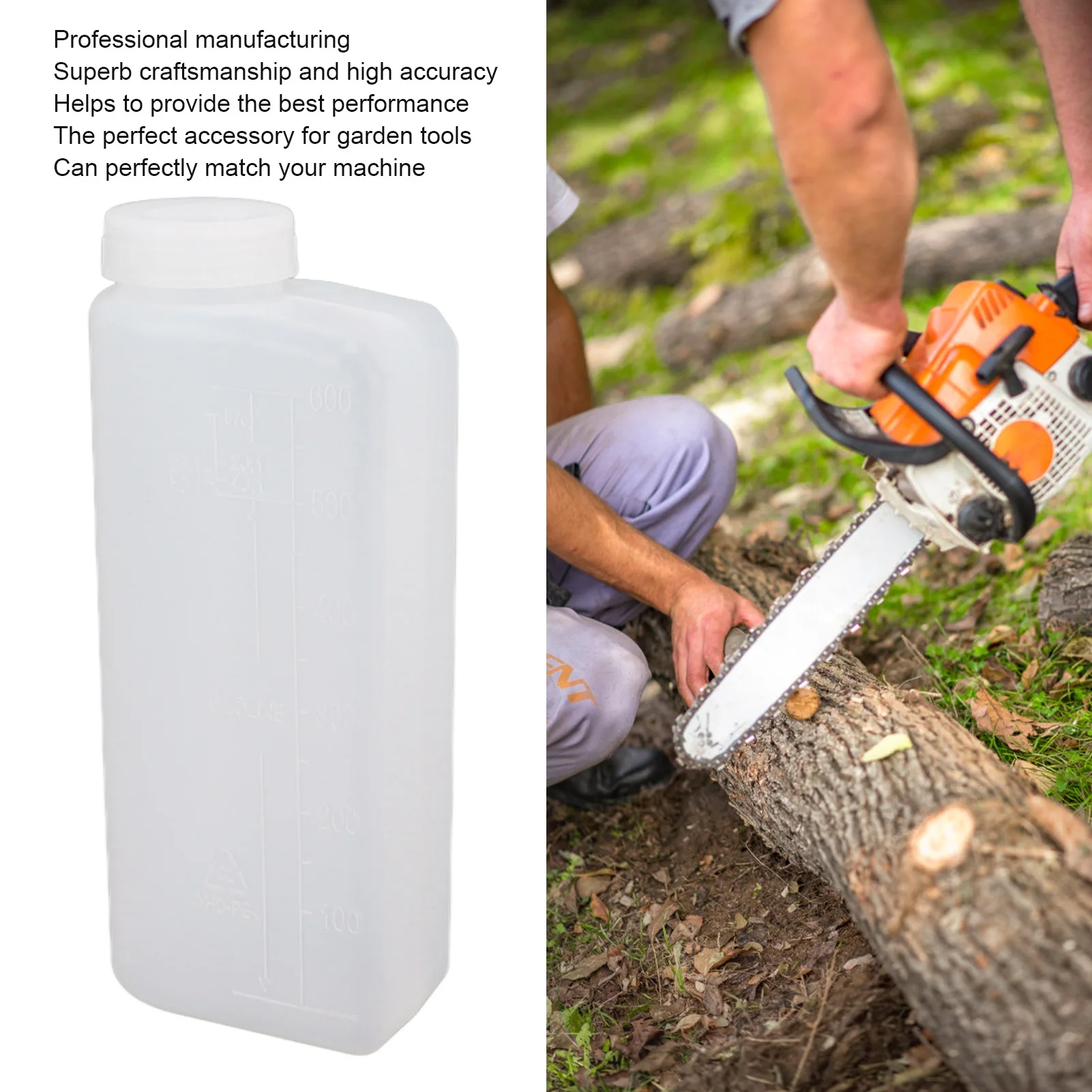

2 Stroke Oil Petrol Fuel Mix Bottle Oil Mixing Bottle Container Nylon Plastic 600ML Superb Craftsmanship Accurate for Chainsaw