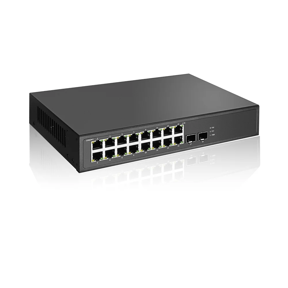 Bullscom 18-poorts multi-gigabit onbeheerde switch |   16×2,5GbE RJ45 + 2×10Gb SFP+ |   Op rek gemonteerd |   Plug & Play |   Hoge snelheid netwerk