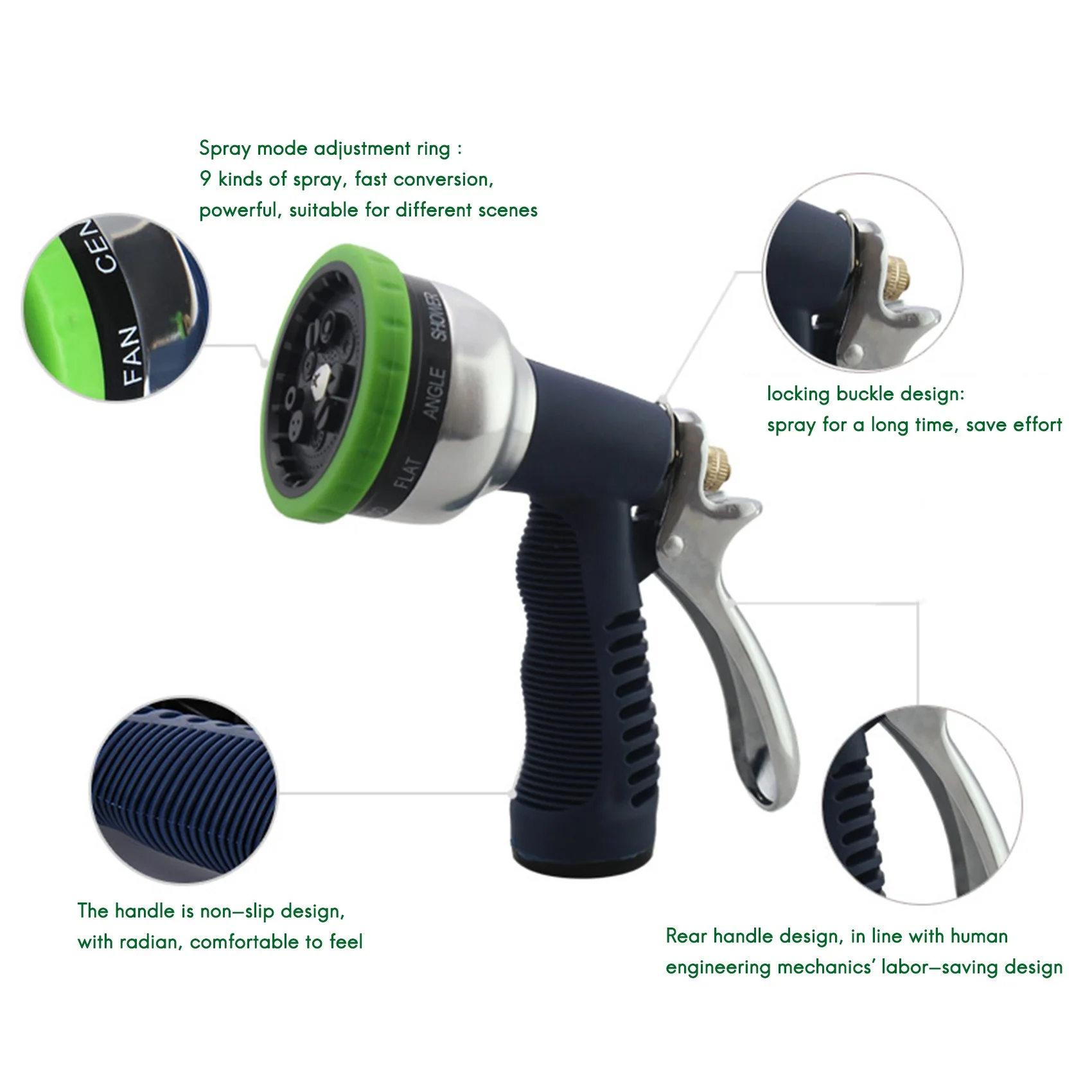 

ABHI-садовый шланг-распылитель для полива растений для очистки автомобильных душевых домашних животных, с 9 регулируемыми режимами, высоким давлением и тяжелым режимом