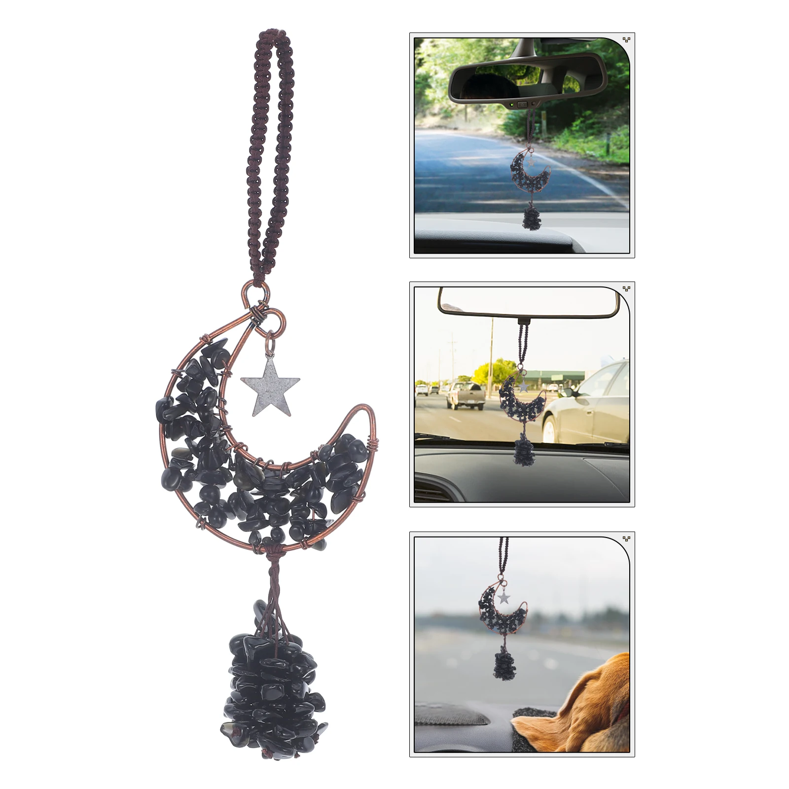 

Crystal Stone Moon Pendant Car Ornament Mirror Decoration Hanging Accessories Rearview Rear-view Decorative