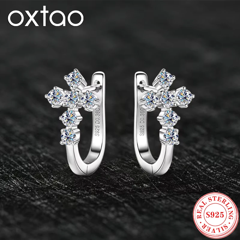 

OXTAO D Color Full Moissanite Diamonds Ear Temperament Ladies Real 925 Silver Cross Classic Hoop Earrings Wedding Jewelry Gift