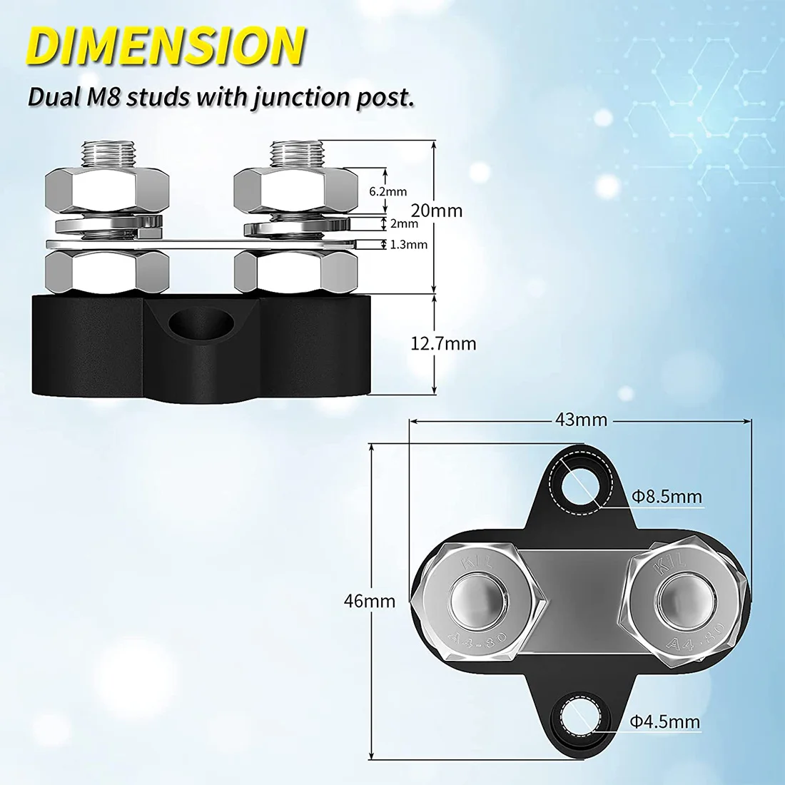 Terminal Block Studs M8 48V Junction Block Bus Bar Dual Heavy Duty Power Distribution Stud For Truck RV Boat-B61B