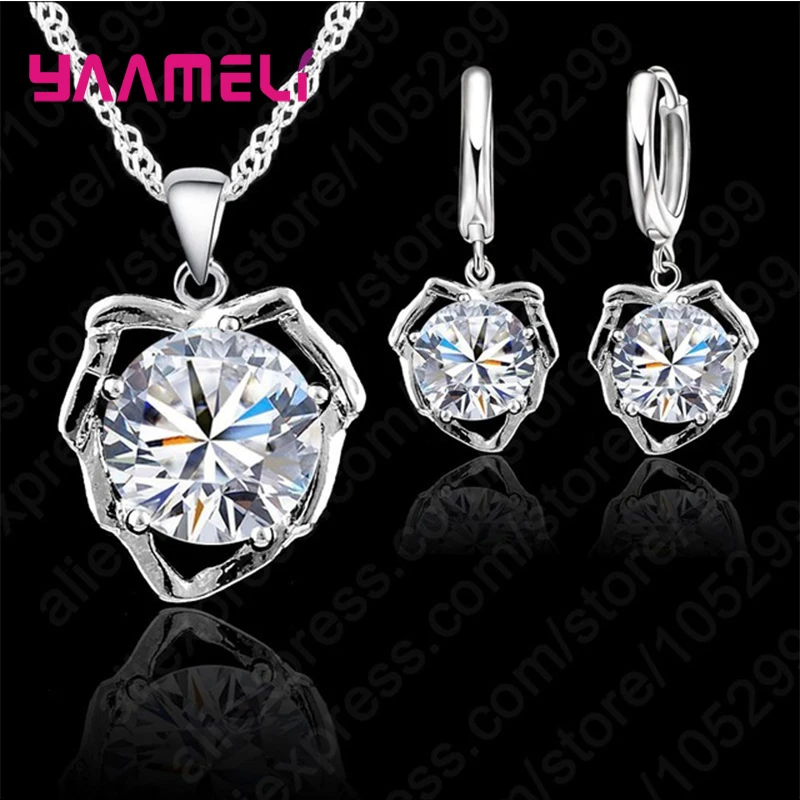 New Arrival Geometric Real 925 Sterling Silver Necklace/Earrings Fashionable Jewelry Sets For Women Engagement Gifts