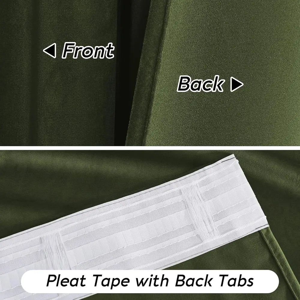 Tende di lusso in velluto verde oliva da 52x90 pollici - Oscuramento della stanza, isolamento termico, set a 2 pannelli per la privacy del soggiorno