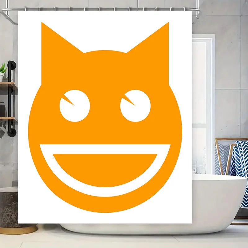 

Stylish Cartoon Print Shower Curtain Orange Cat Face Design for Bathroom Decoration Easy Installation with Plastic Hook Rings (1