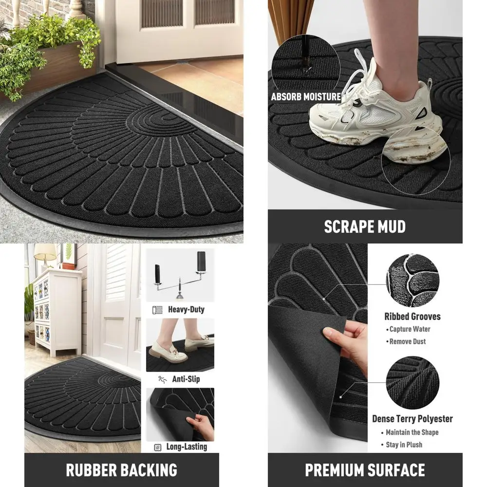 

Semicircular Durable Rubber Door Mat for Outdoor and Indoor Use - Non-Slip Entrance Mat for Front Door Entryway