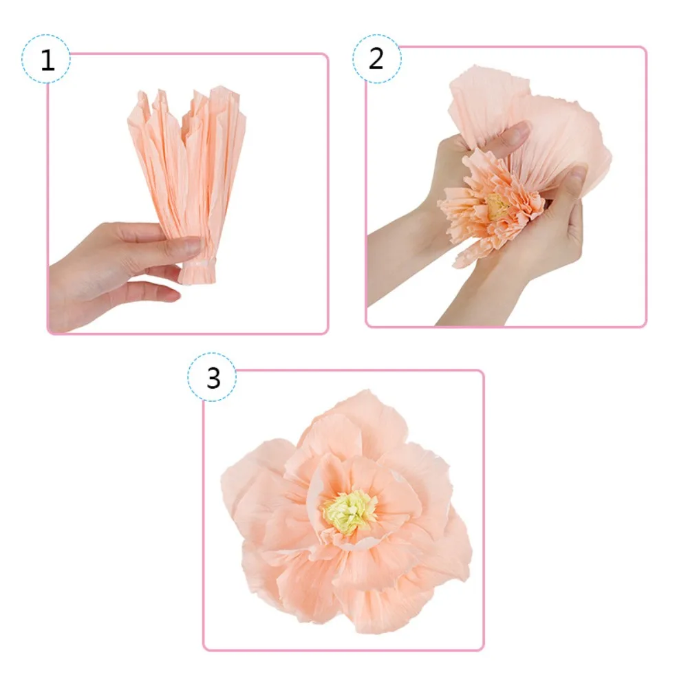5pcs 25cm Crepe Paper Flower Festival Decor Light Weight Wrinkles Paper Flower Stereoscopic Multi Purpose Handmade DIY Flowers